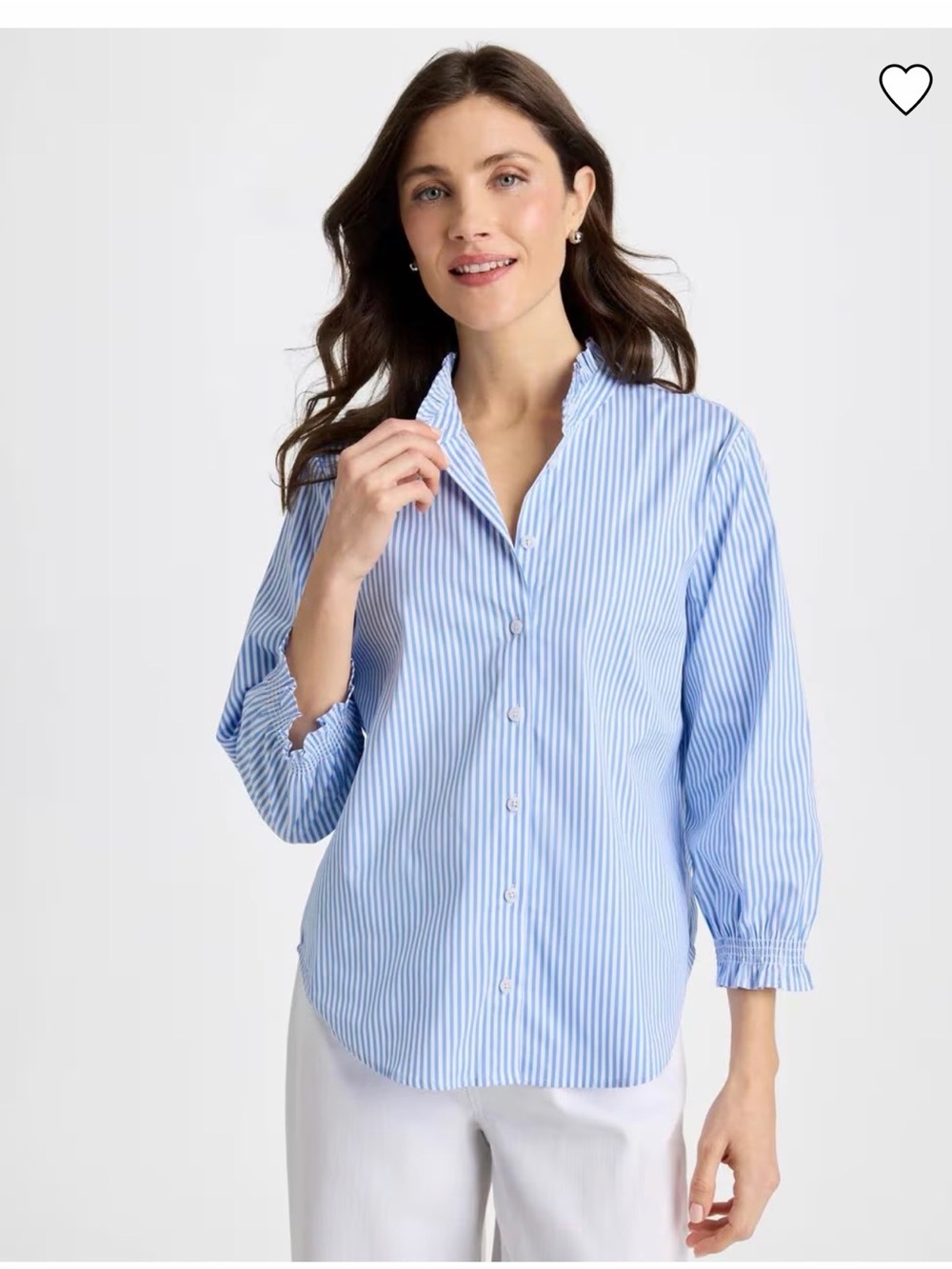 Chico's Light Blue & White Vertical-Stripe Band-Collar Blouse